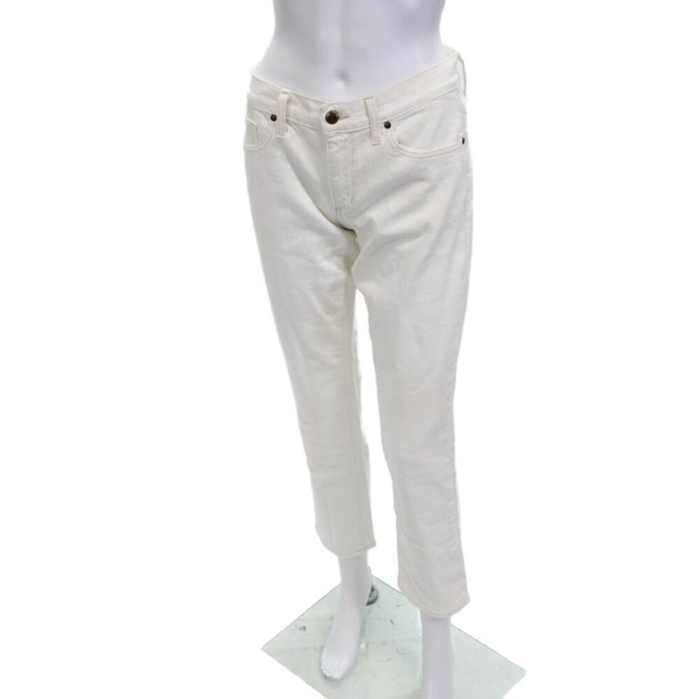 Anlo Womens White Cropped Ankle Jeans Mid Rise Button Fly 27in Inseam Size 28